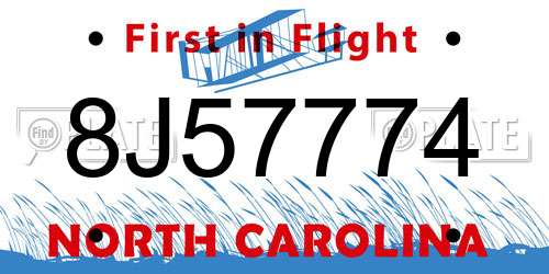 8J57774 North Carolina License Plate