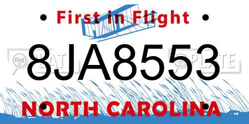 8JA8553 North Carolina License Plate