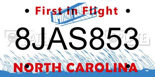 8JAS853 North Carolina License Plate