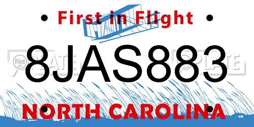 8JAS883 North Carolina License Plate