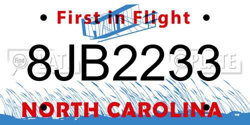 8JB2233 North Carolina License Plate