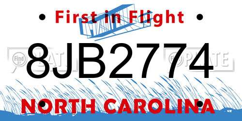 8JB2774 North Carolina License Plate
