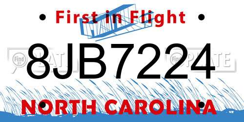 8JB7224 North Carolina License Plate