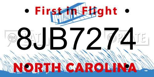 8JB7274 North Carolina License Plate