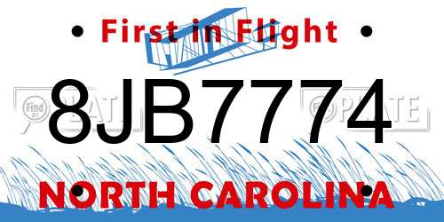 8JB7774 North Carolina License Plate