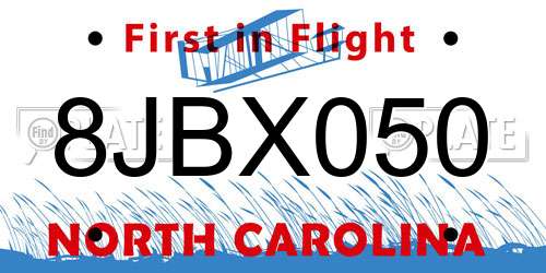 8JBX050 North Carolina License Plate