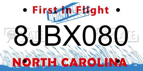 8JBX080 North Carolina License Plate