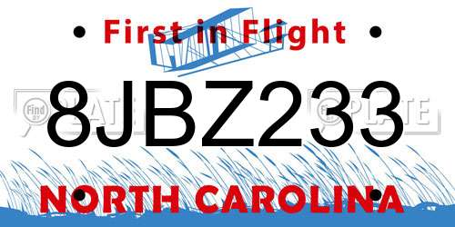 8JBZ233 North Carolina License Plate