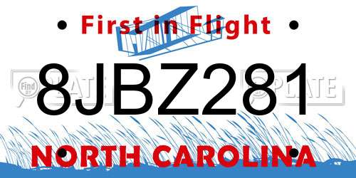 8JBZ281 North Carolina License Plate