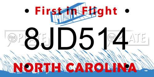8JD514 North Carolina License Plate