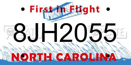 8JH2055 North Carolina License Plate
