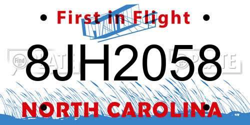 8JH2058 North Carolina License Plate