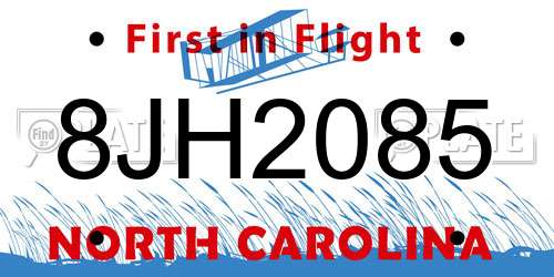 8JH2085 North Carolina License Plate
