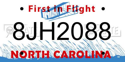 8JH2088 North Carolina License Plate