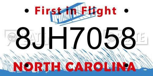 8JH7058 North Carolina License Plate
