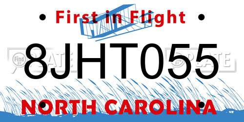 8JHT055 North Carolina License Plate