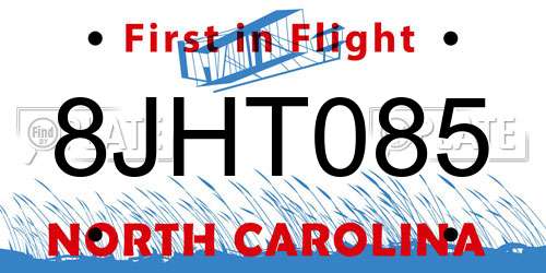 8JHT085 North Carolina License Plate