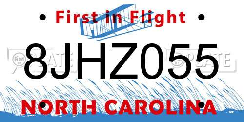 8JHZ055 North Carolina License Plate