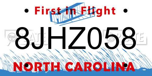 8JHZ058 North Carolina License Plate
