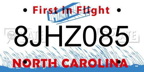 8JHZ085 North Carolina License Plate