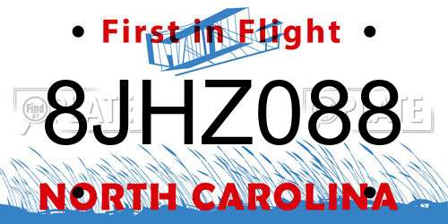 8JHZ088 North Carolina License Plate