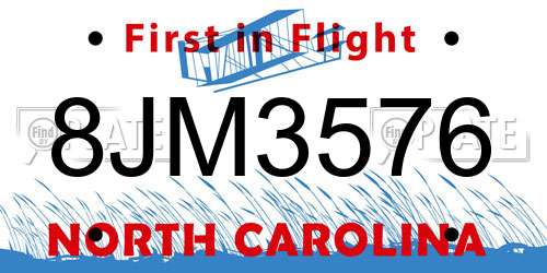 8JM3576 North Carolina License Plate