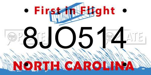 8JO514 North Carolina License Plate