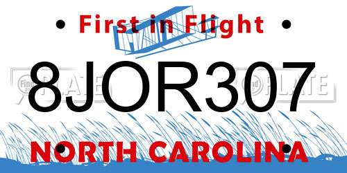8JOR307 North Carolina License Plate