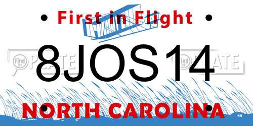 8JOS14 North Carolina License Plate