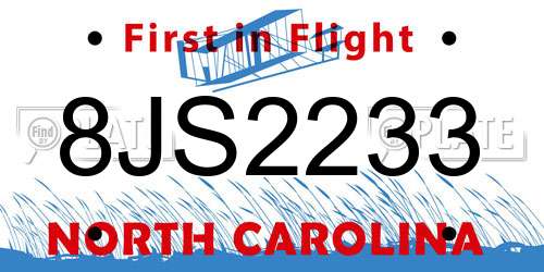 8JS2233 North Carolina License Plate
