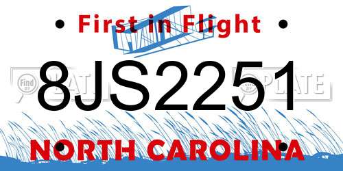 8JS2251 North Carolina License Plate