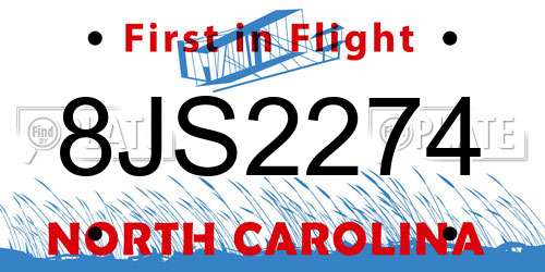 8JS2274 North Carolina License Plate