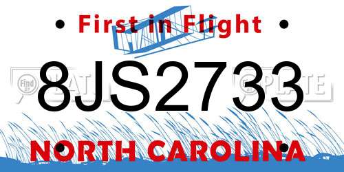 8JS2733 North Carolina License Plate
