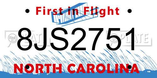 8JS2751 North Carolina License Plate