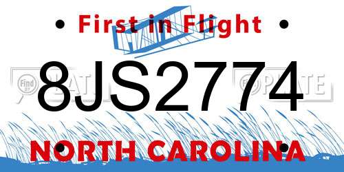 8JS2774 North Carolina License Plate