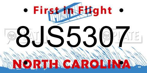 8JS5307 North Carolina License Plate