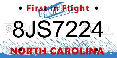 8JS7224 North Carolina License Plate