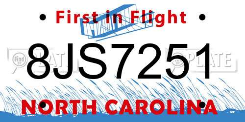 8JS7251 North Carolina License Plate