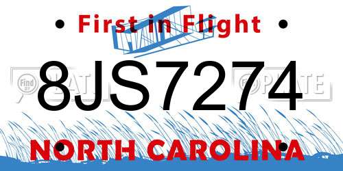 8JS7274 North Carolina License Plate