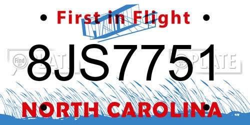 8JS7751 North Carolina License Plate