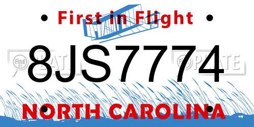 8JS7774 North Carolina License Plate