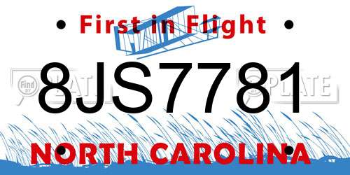 8JS7781 North Carolina License Plate