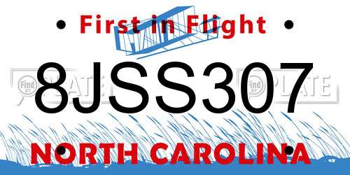 8JSS307 North Carolina License Plate