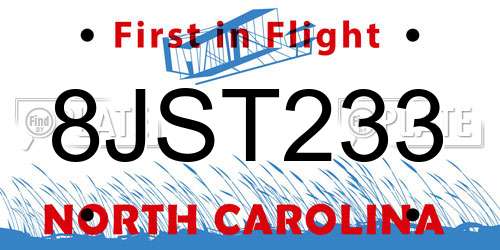 8JST233 North Carolina License Plate