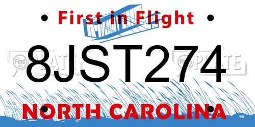 8JST274 North Carolina License Plate