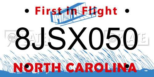 8JSX050 North Carolina License Plate