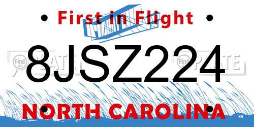 8JSZ224 North Carolina License Plate