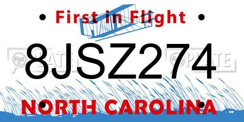 8JSZ274 North Carolina License Plate