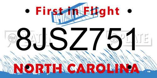 8JSZ751 North Carolina License Plate
