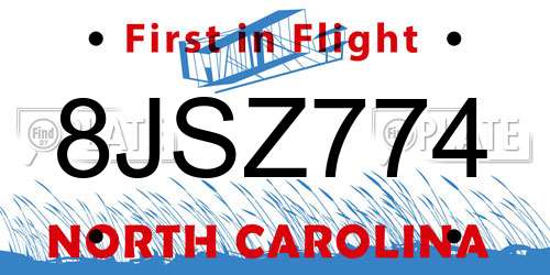 8JSZ774 North Carolina License Plate